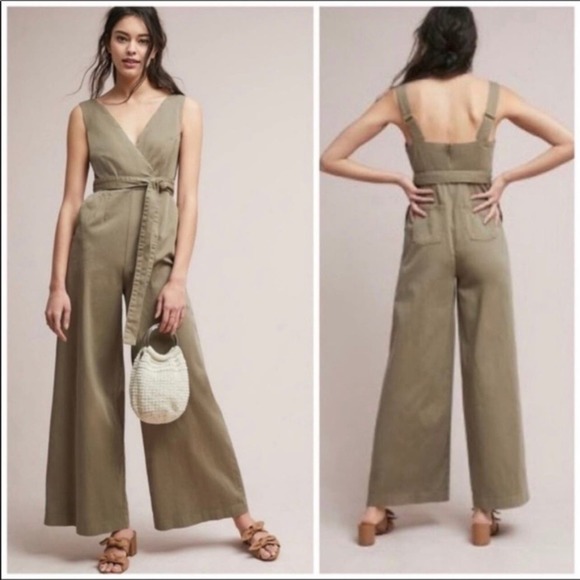 Anthropologie Pants - Anthropologie CHNO Scalloped Wrapped Olive Green Jumpsuit 6